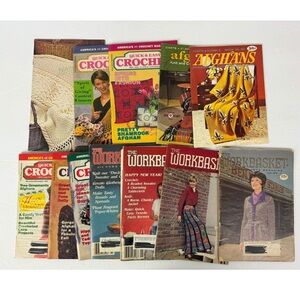 (12) Vtg Crochet & Knit Pattern Magazines fiber crafts cottage boho homemade fun